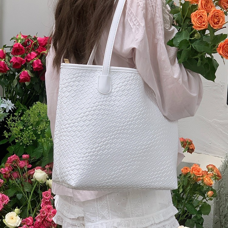 Woven Texture Shoulder Tote Bag - Everyday Style