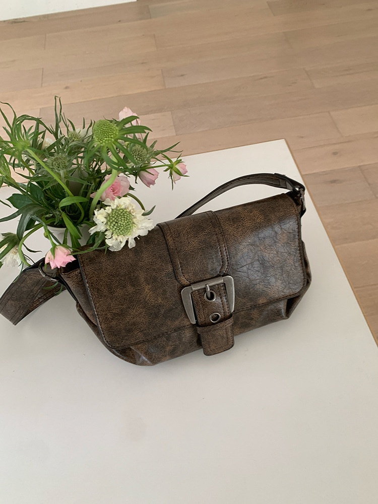 Vintage Distressed Buckle Shoulder Bag