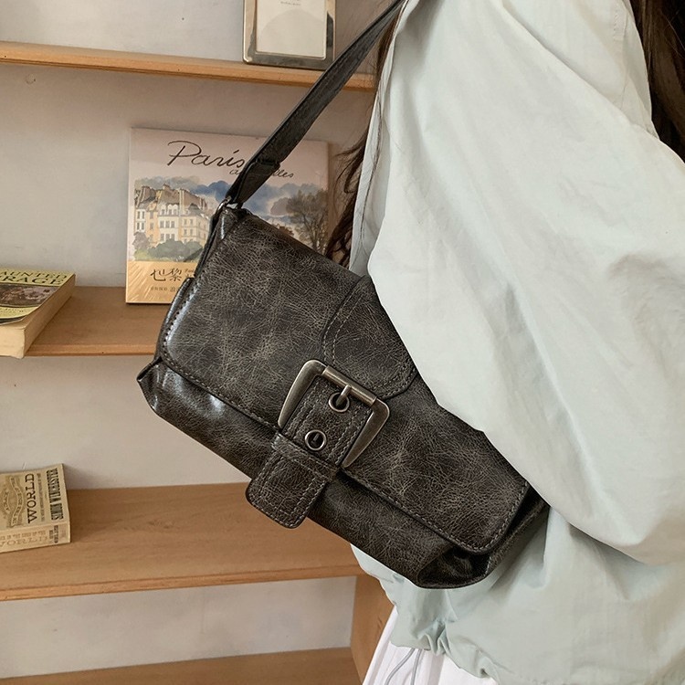 Vintage Distressed Buckle Shoulder Bag
