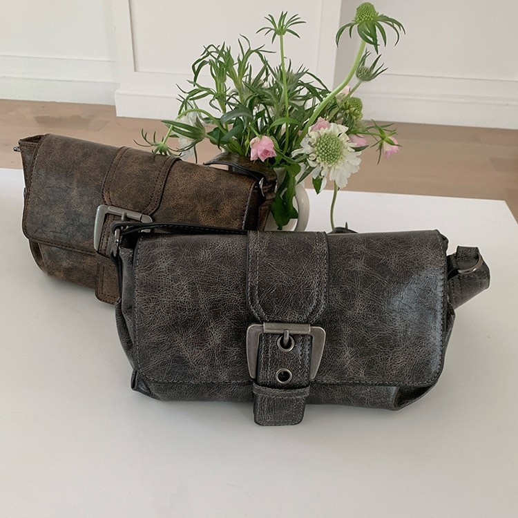 Vintage Distressed Buckle Shoulder Bag