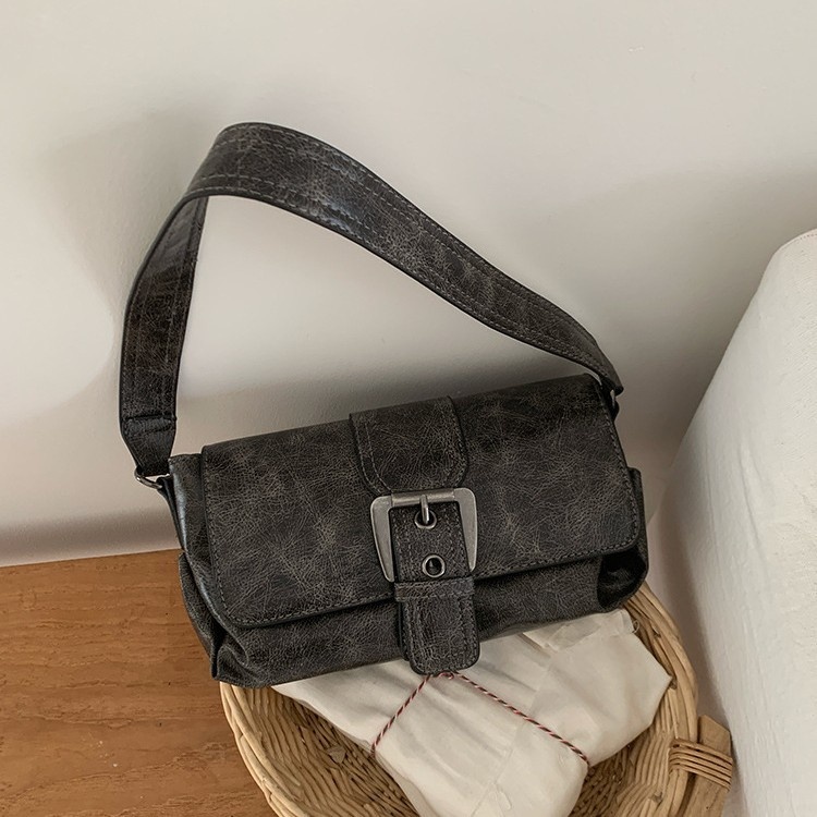 Vintage Distressed Buckle Shoulder Bag