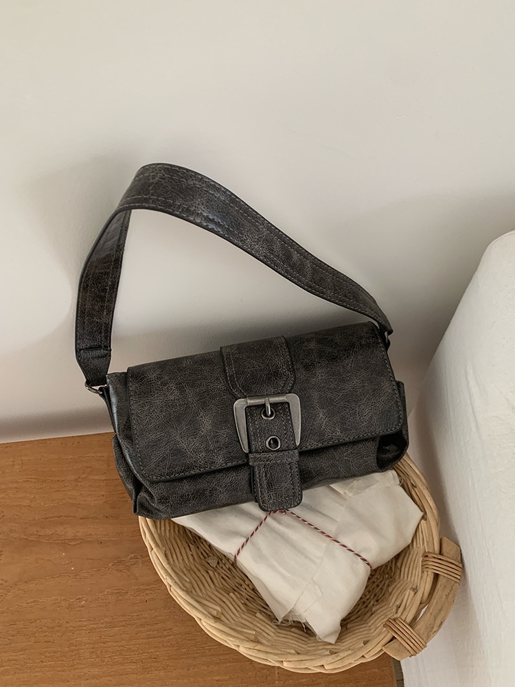 Vintage Distressed Buckle Shoulder Bag