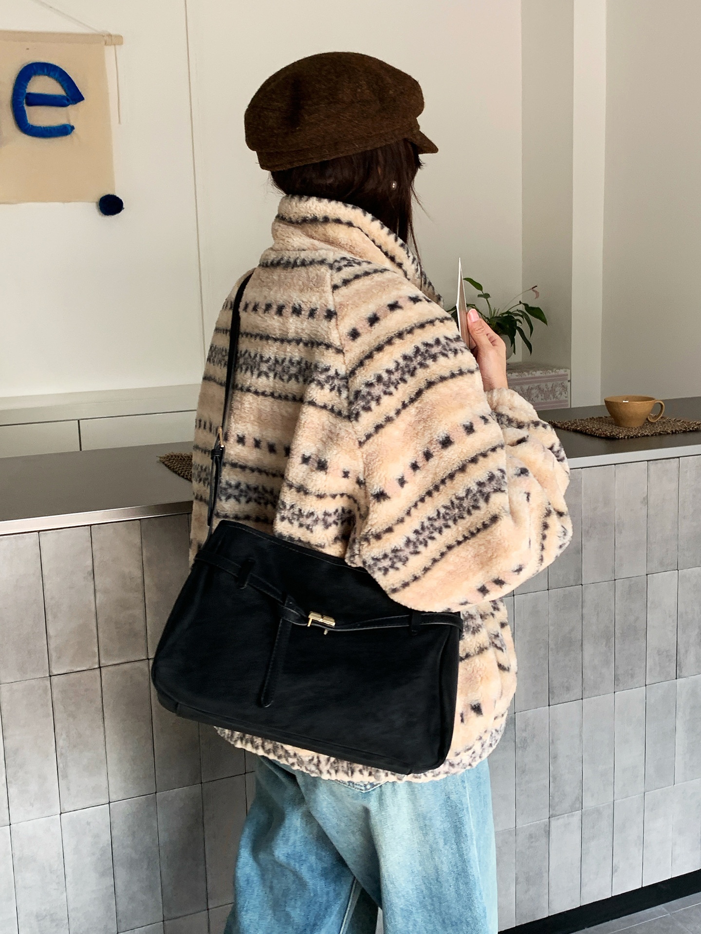 Chic Suede Shoulder Bag with Buckle Detail