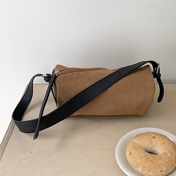 Chic Suede & Leather Shoulder Bag - Minimalist Crossbody