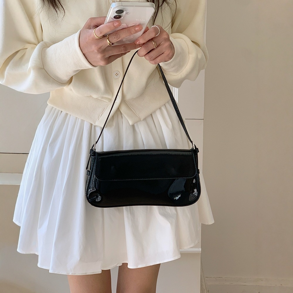 Patent Leather Baguette Shoulder Bag