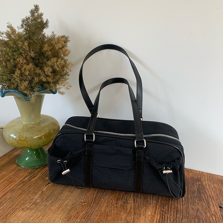 Y2K Metallic Shoulder Bag with Drawstring Pockets