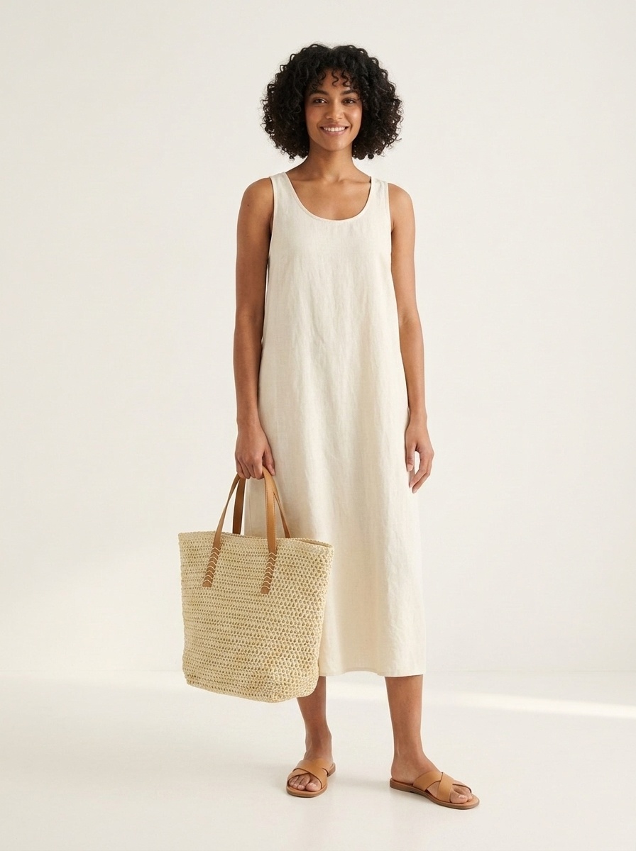 Woven Straw Tote Bag with Leather Handles