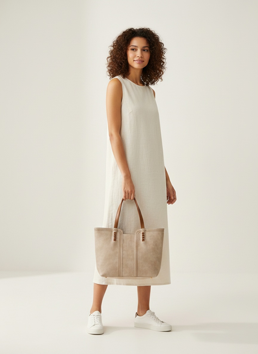 Chic Everyday Faux Leather Tote Bag with Contrast Stitch