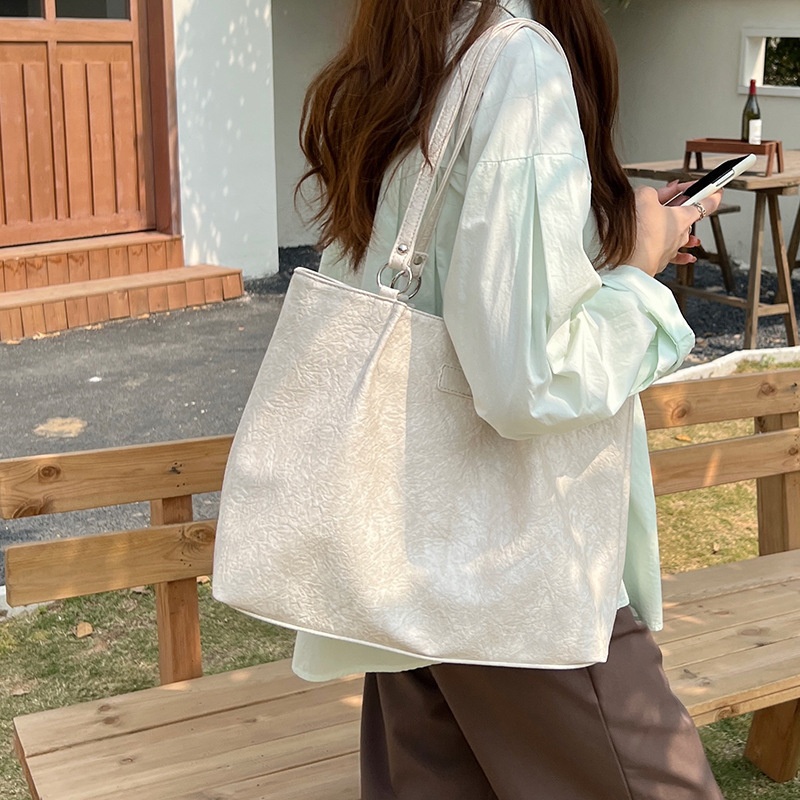Textured Faux Leather Shoulder Tote Bag
