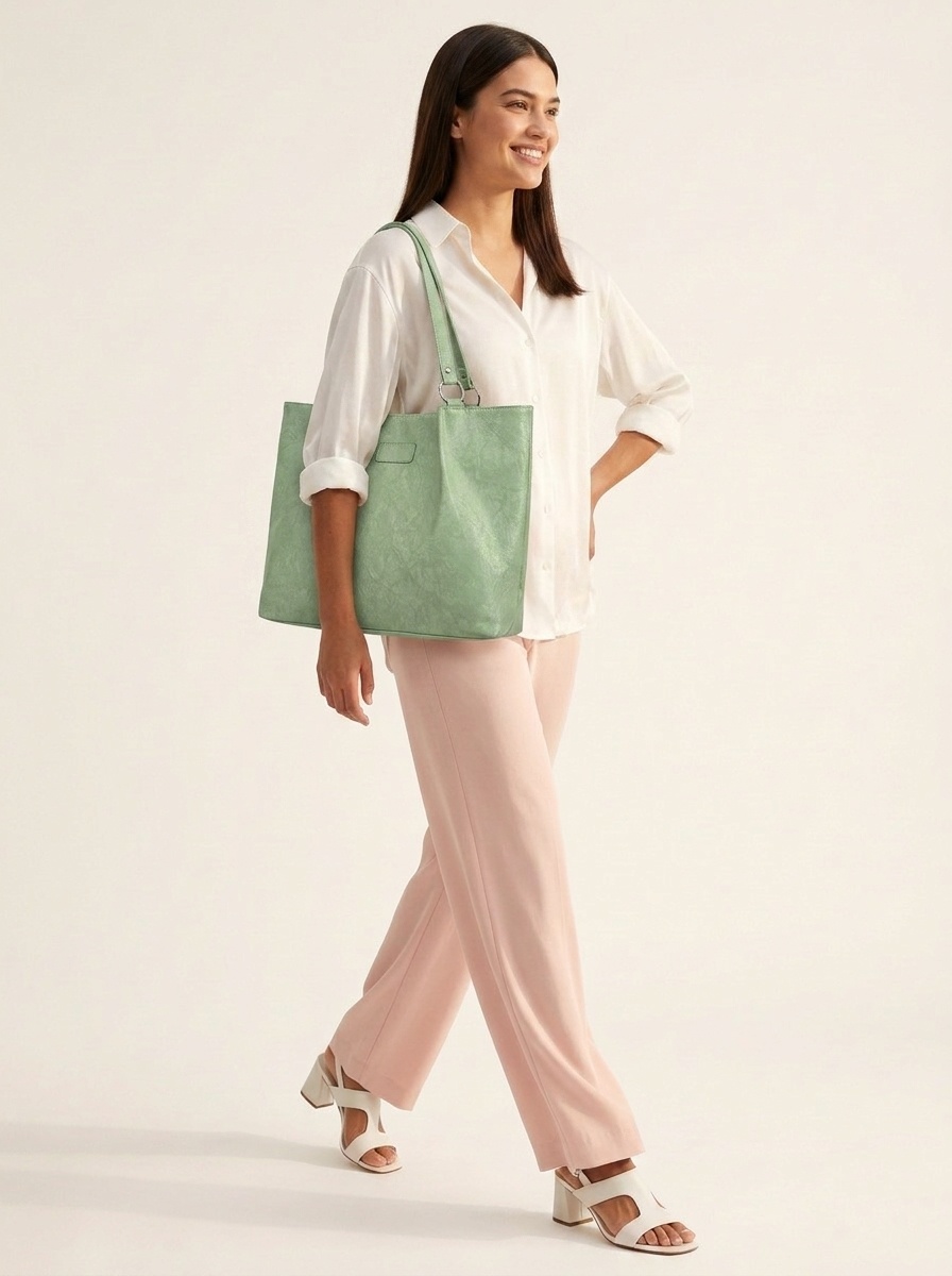 Textured Faux Leather Shoulder Tote Bag