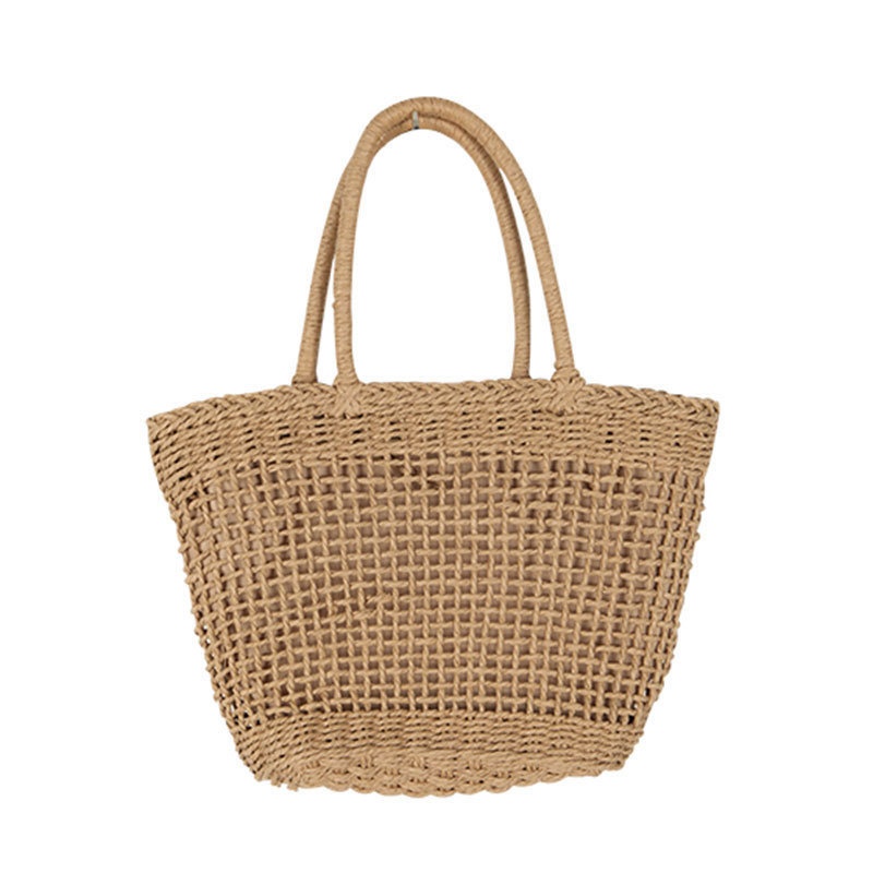 Boho Woven Straw Tote Bag - Open Knit Summer Beach Shopper