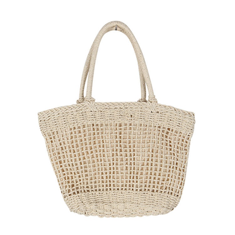 Boho Woven Straw Tote Bag - Open Knit Summer Beach Shopper