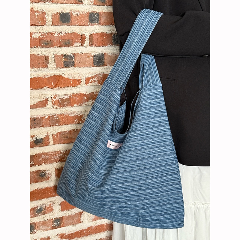 Blue Striped Fabric Tote Bag