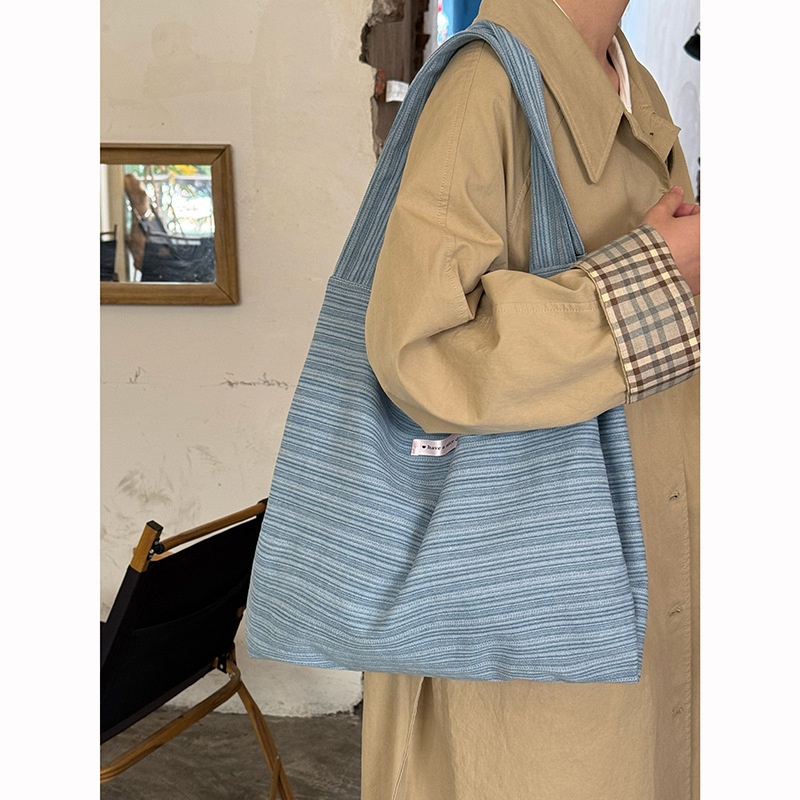 Blue Striped Fabric Tote Bag
