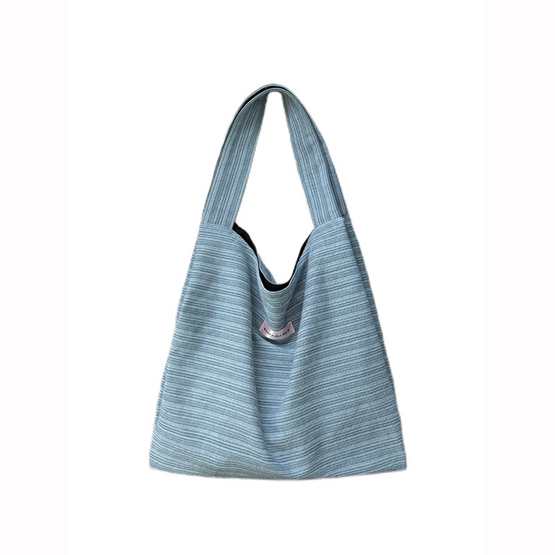 Blue Striped Fabric Tote Bag