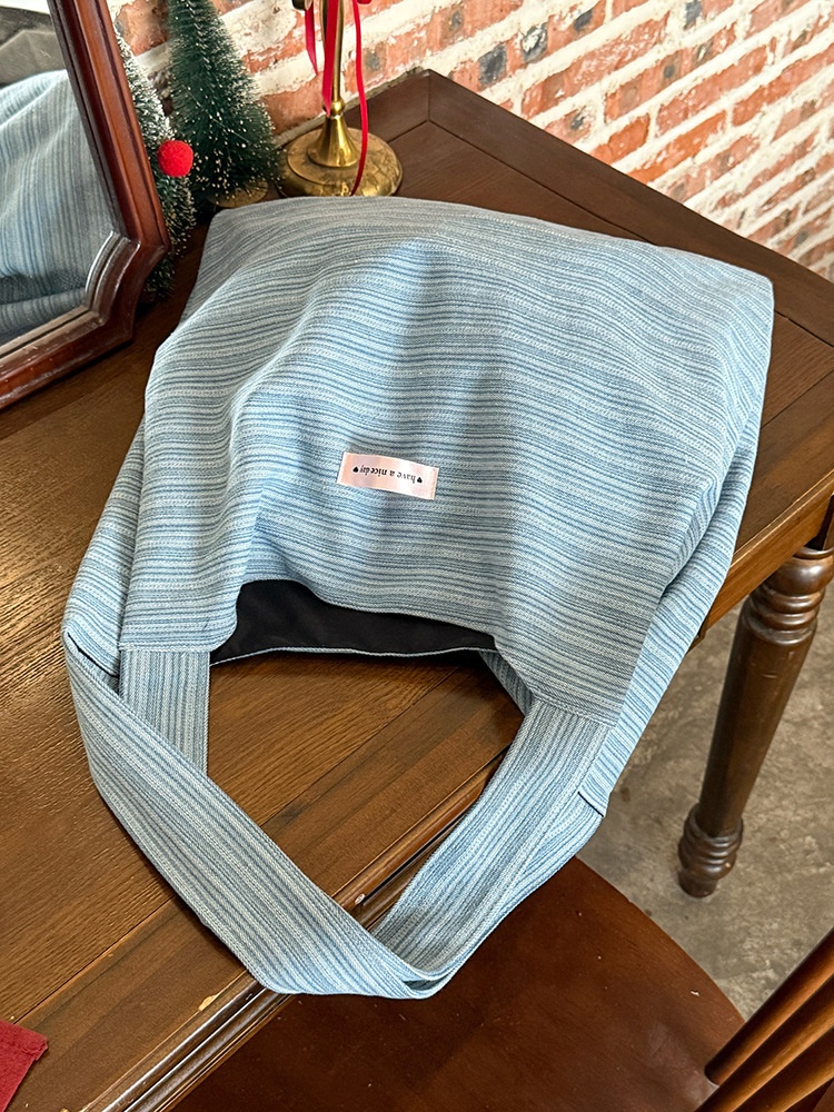 Blue Striped Fabric Tote Bag