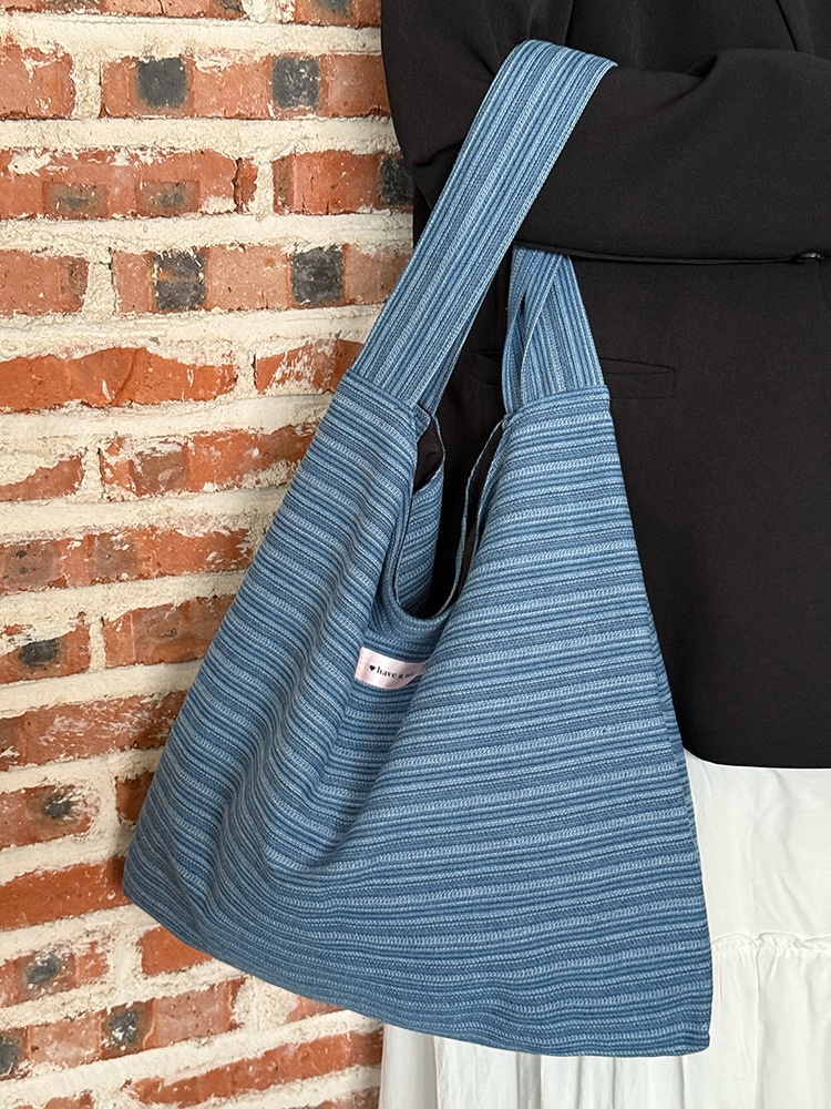 Blue Striped Fabric Tote Bag