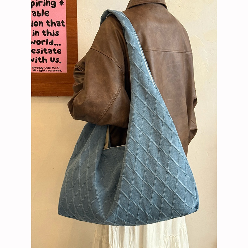 Casual Quilted Denim Shoulder Tote Bag - Everyday Style