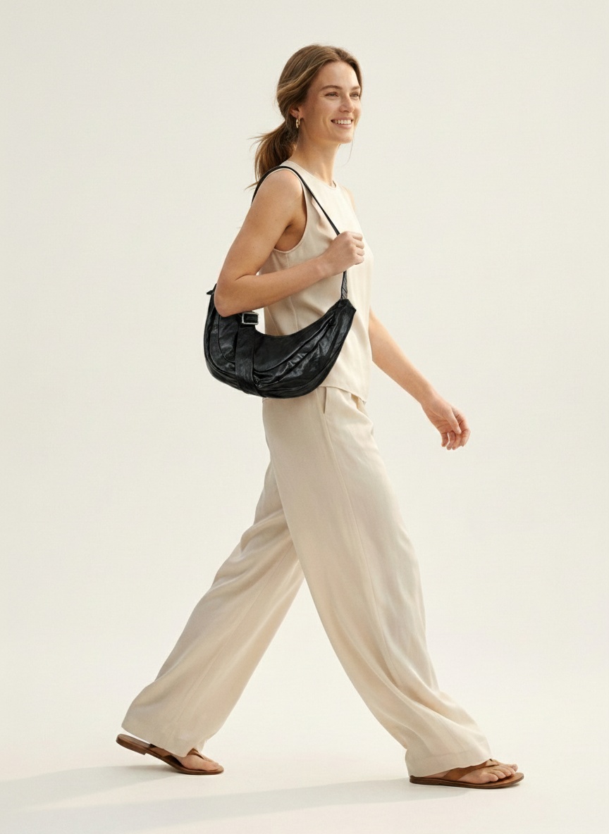 Soft Faux Leather Crescent Shoulder Bag