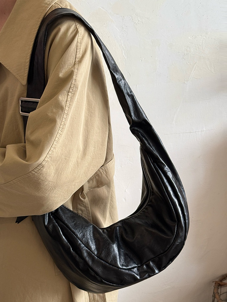 Soft Faux Leather Crescent Shoulder Bag