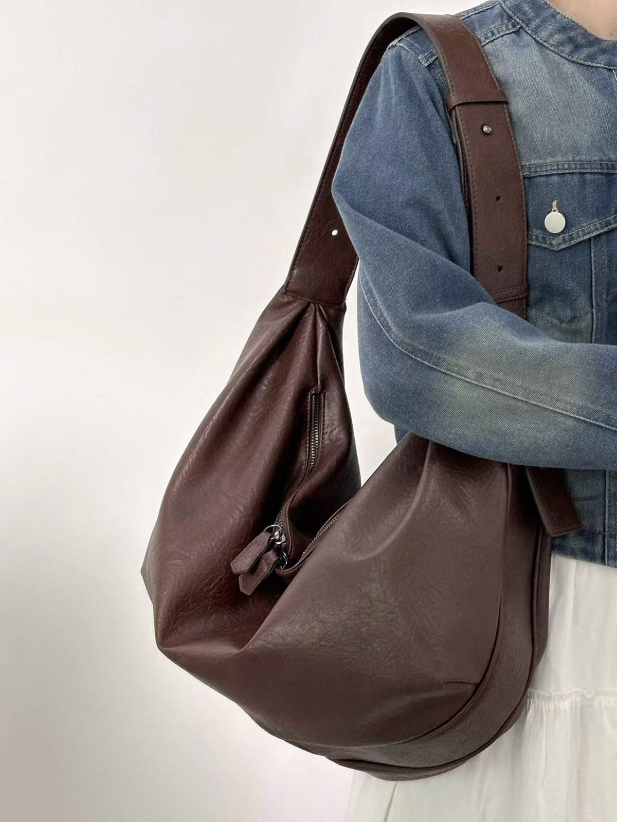 Soft Faux Leather Slouchy Hobo Bag - Shoulder Crossbody