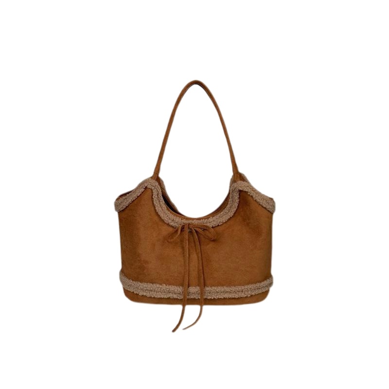 Cozy Faux Fur Trim Suede Shoulder Bag - Winter Chic