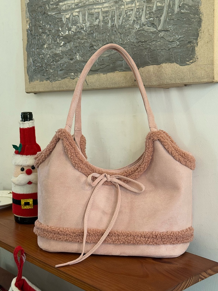 Cozy Faux Fur Trim Suede Shoulder Bag - Winter Chic