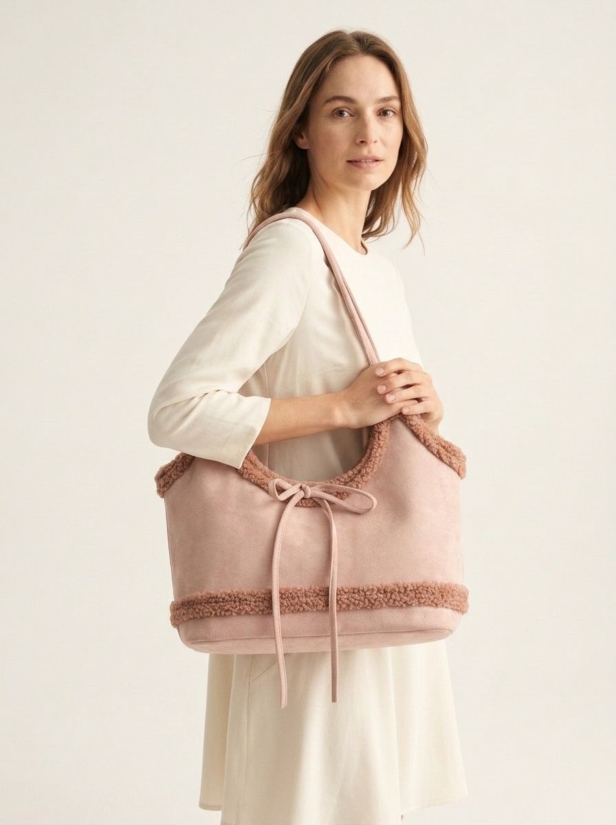 Cozy Faux Fur Trim Suede Shoulder Bag - Winter Chic