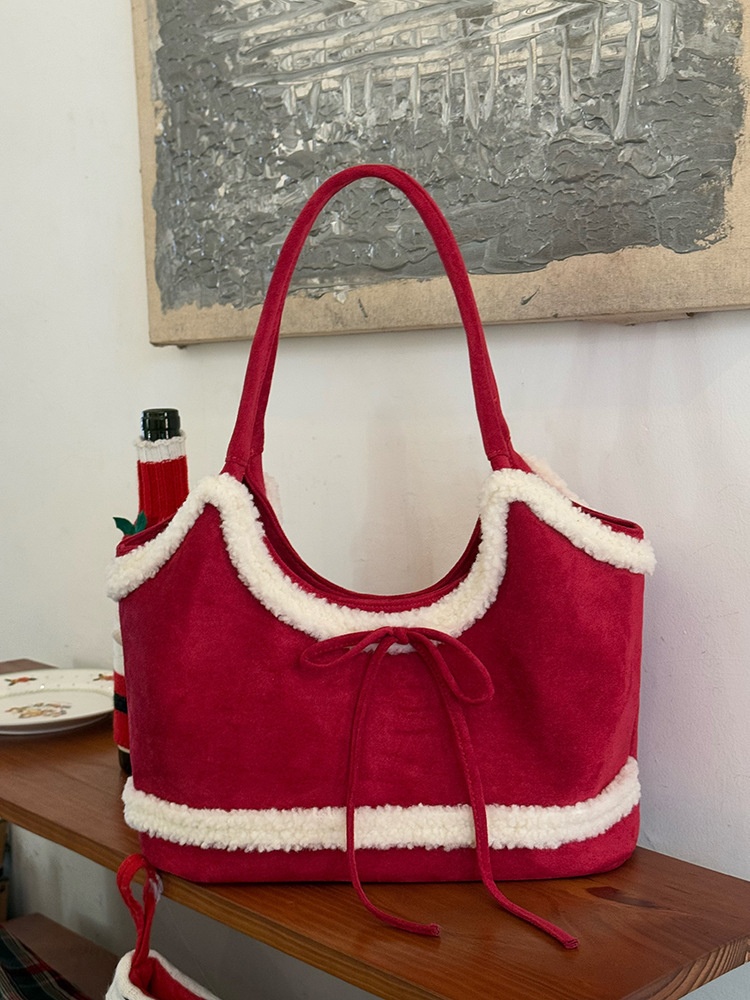 Cozy Faux Fur Trim Suede Shoulder Bag - Winter Chic