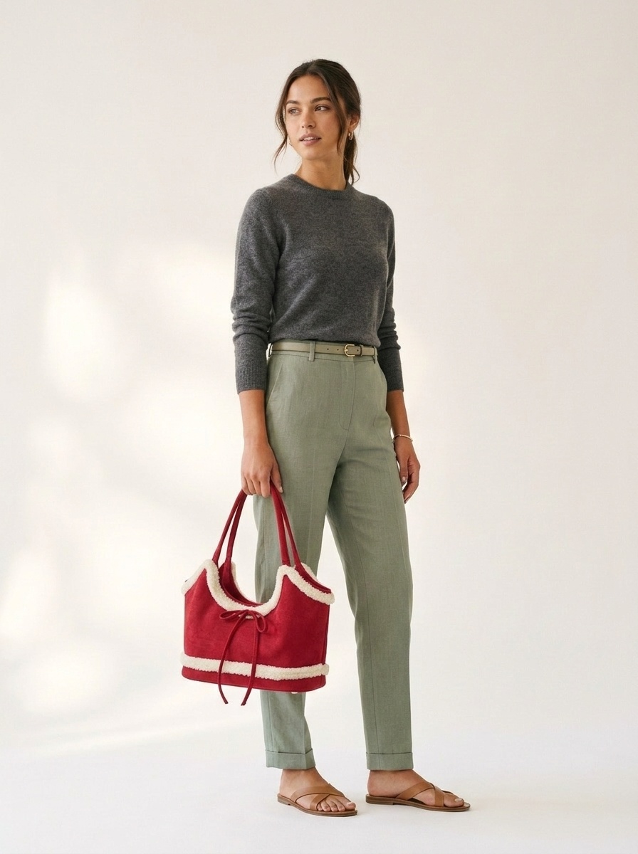 Cozy Faux Fur Trim Suede Shoulder Bag - Winter Chic