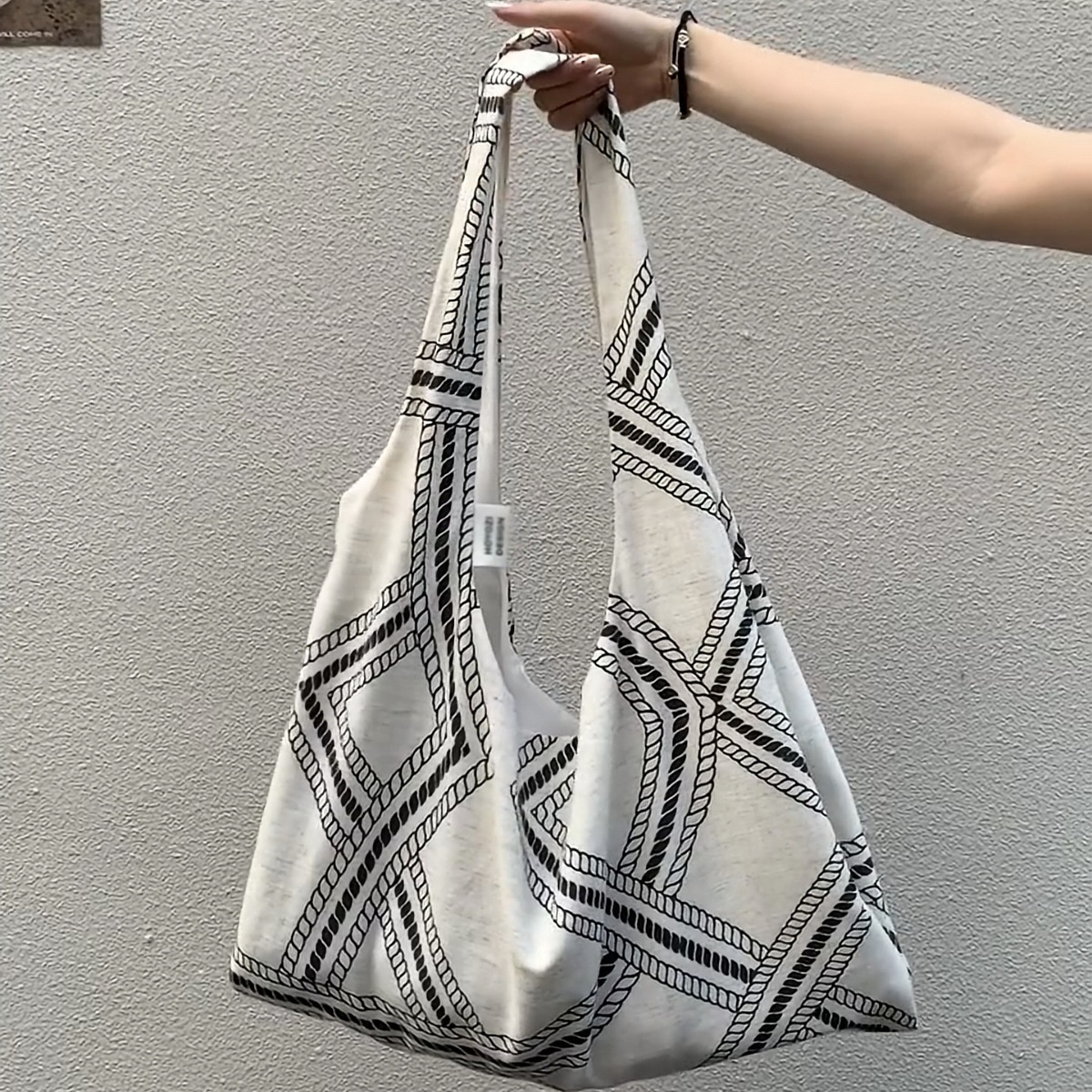 Rope Print Canvas Hobo Bag - Slouchy Shoulder Tote