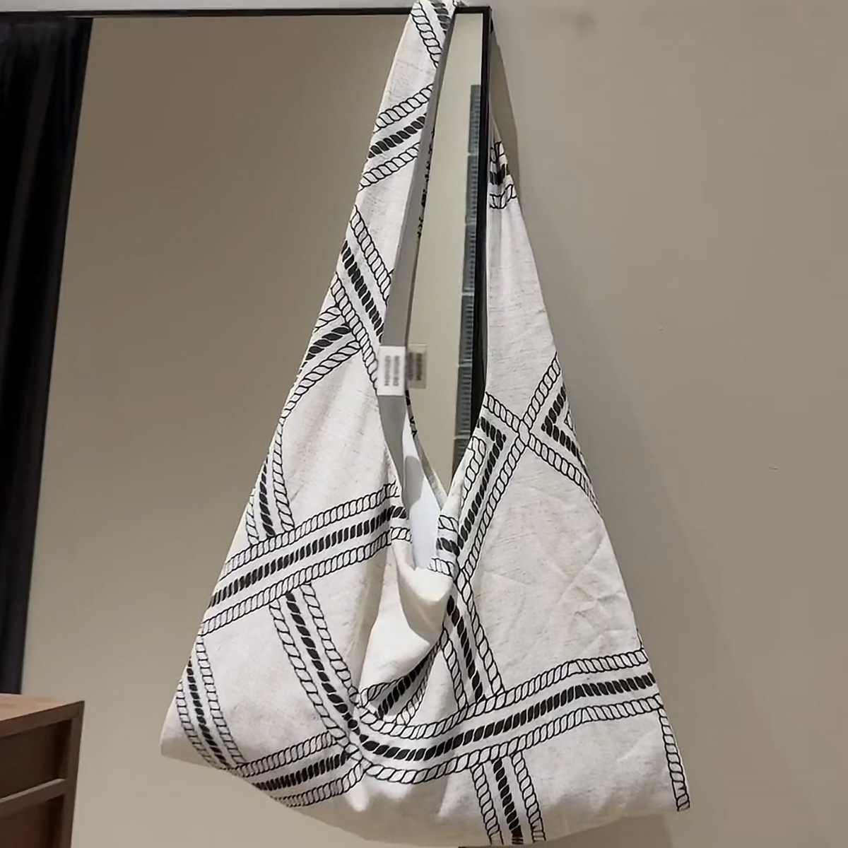 Rope Print Canvas Hobo Bag - Slouchy Shoulder Tote