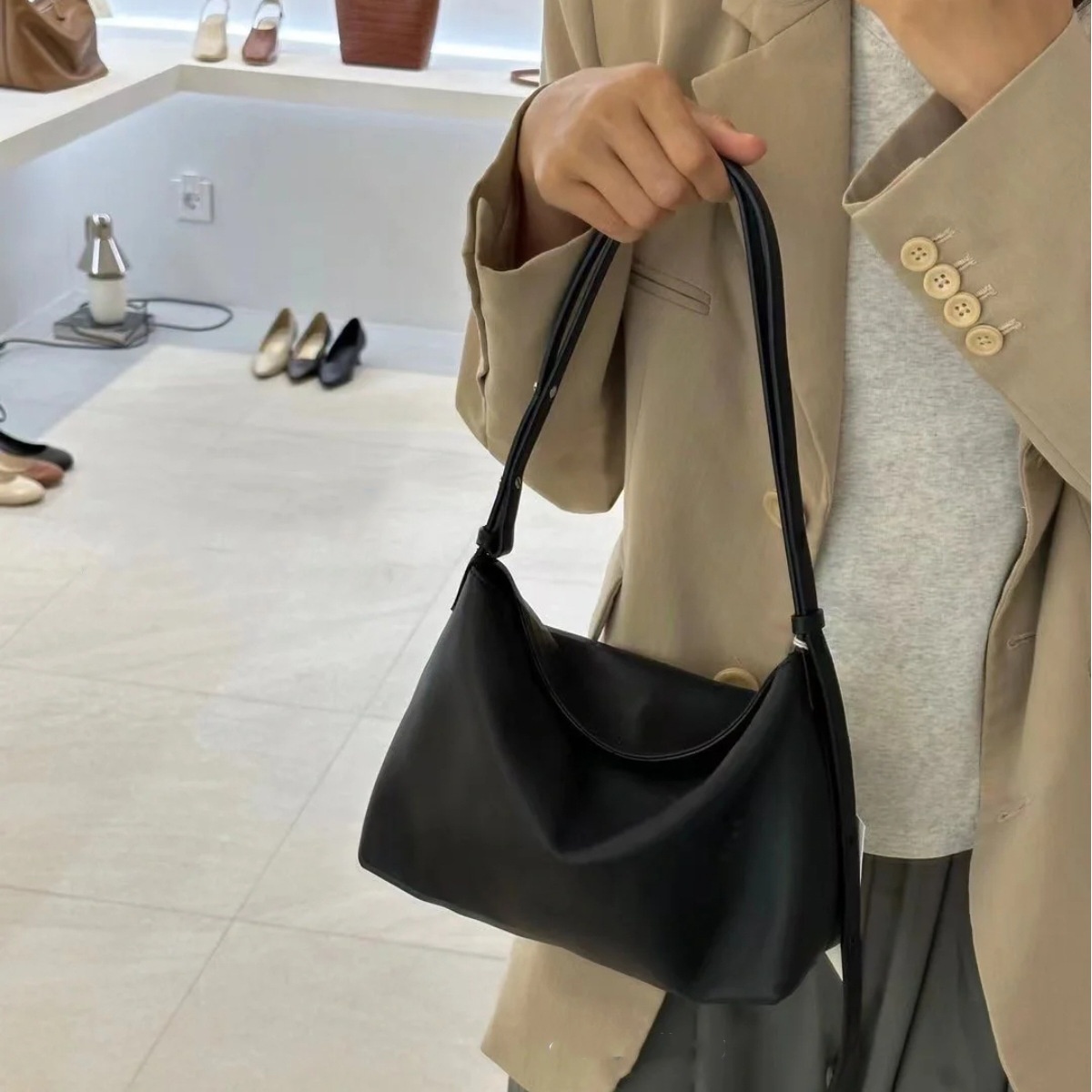 Minimalist Soft Leather Shoulder Bag