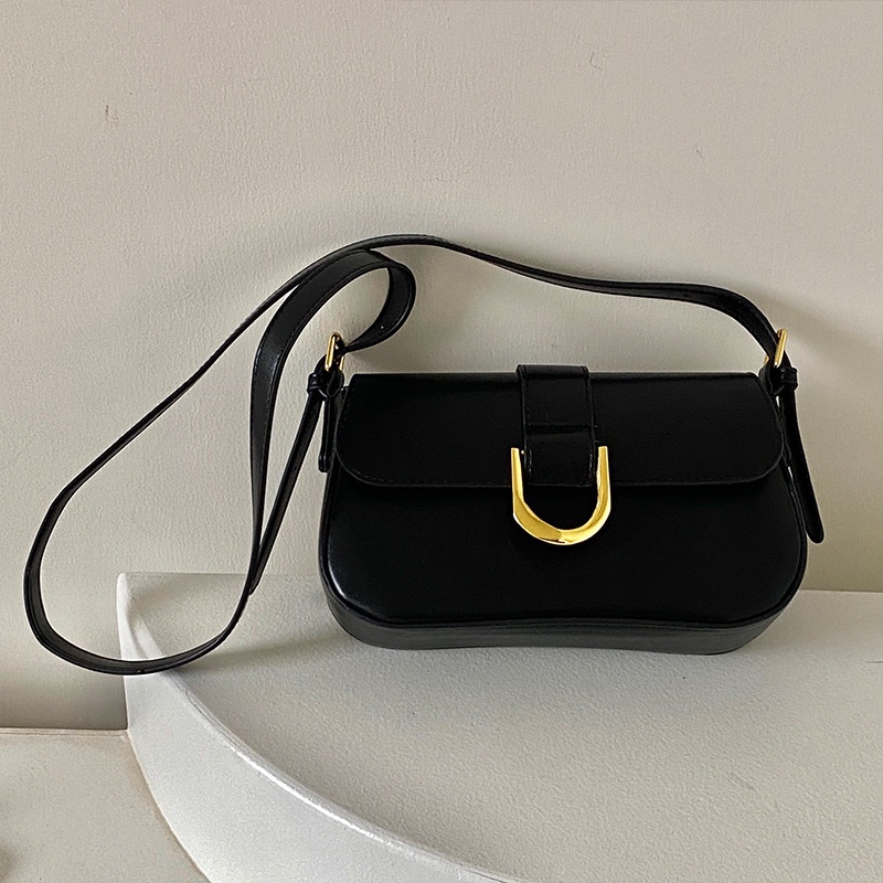 Sleek Patent Flap Shoulder Bag with Gold Hardware