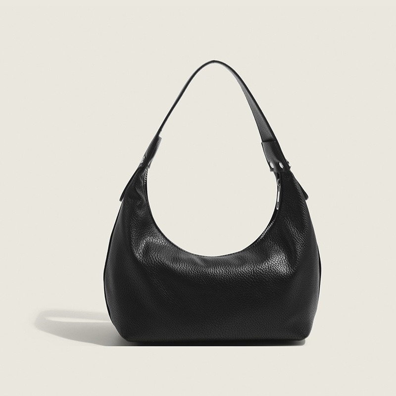 Pebbled Leather Crescent Hobo Shoulder Bag