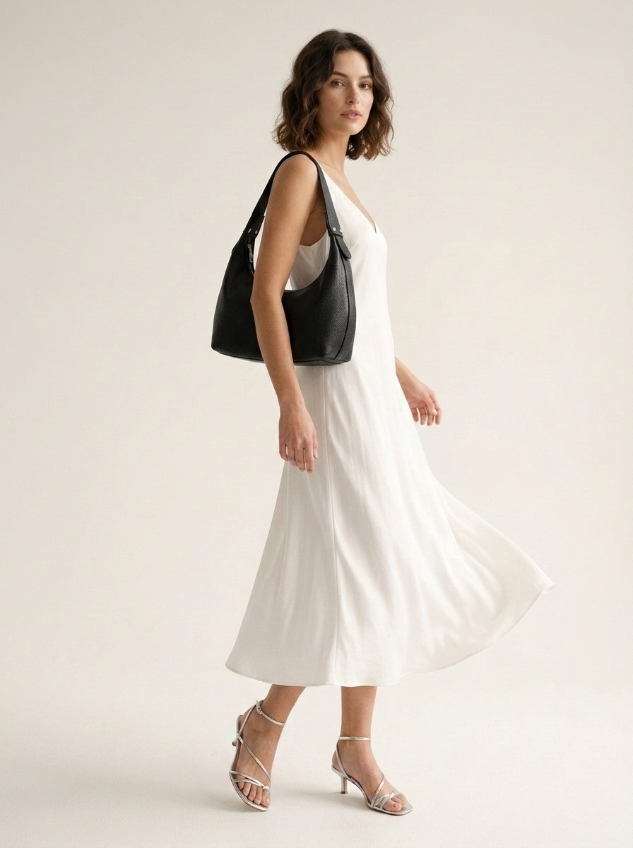 Pebbled Leather Crescent Hobo Shoulder Bag