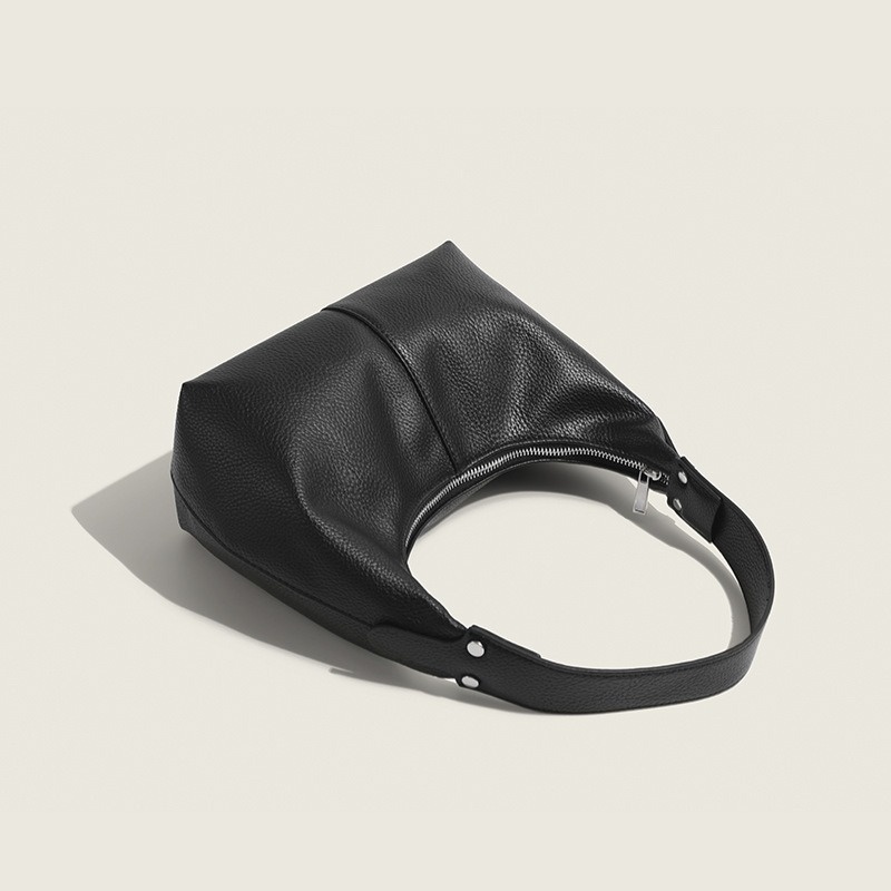 Pebbled Leather Crescent Hobo Shoulder Bag