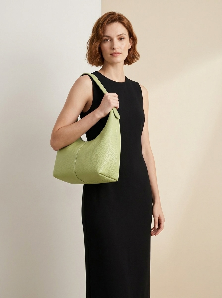 Pebbled Leather Crescent Hobo Shoulder Bag