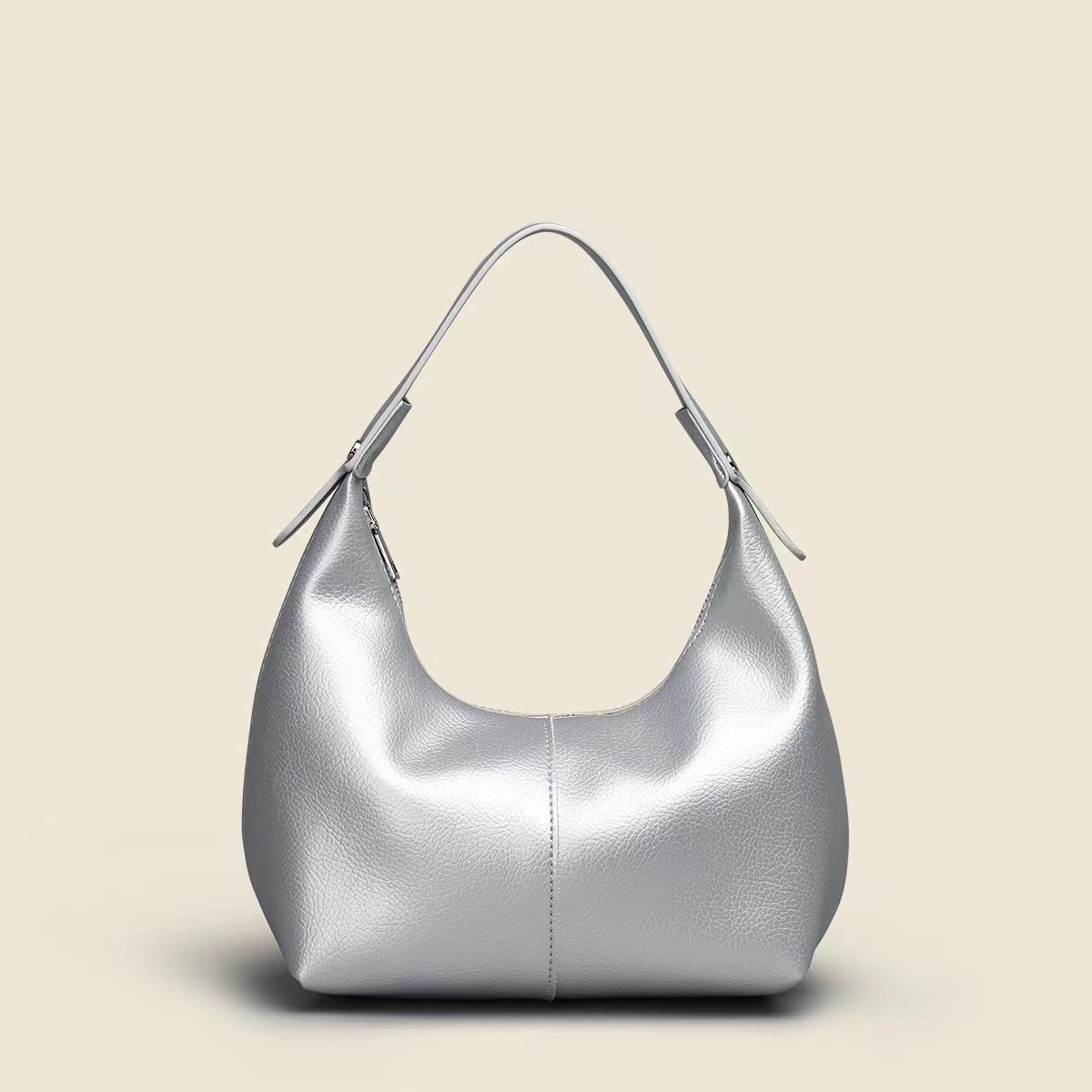 Pebbled Leather Crescent Hobo Shoulder Bag