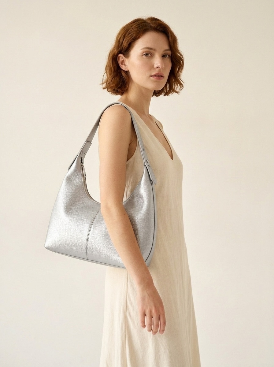 Pebbled Leather Crescent Hobo Shoulder Bag