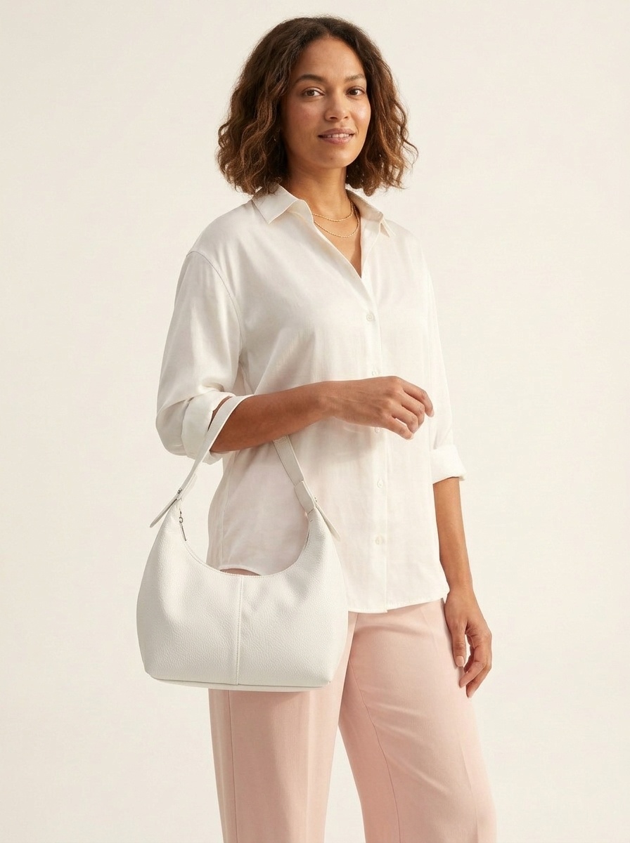 Pebbled Leather Crescent Hobo Shoulder Bag