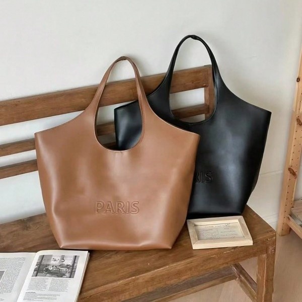 Paris Embossed Faux Leather Tote Bag - Chic & Spacious