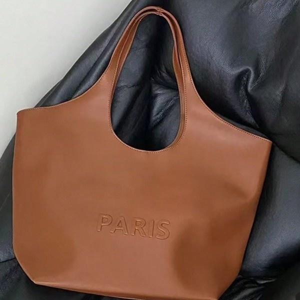 Paris Embossed Faux Leather Tote Bag - Chic & Spacious
