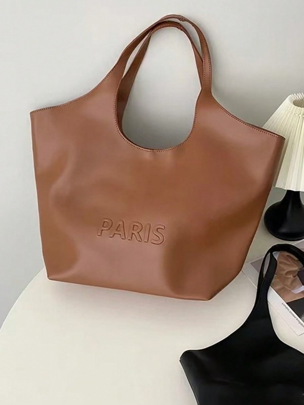 Paris Embossed Faux Leather Tote Bag - Chic & Spacious