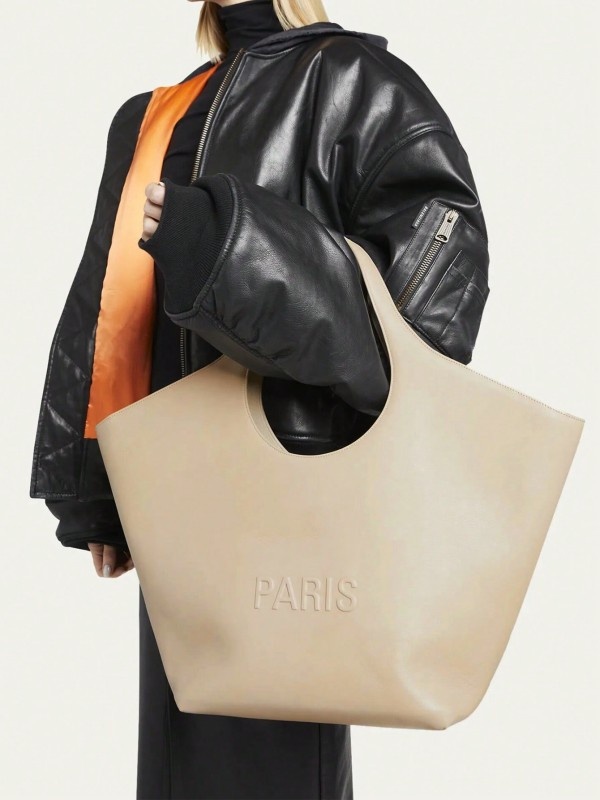 Paris Embossed Faux Leather Tote Bag - Chic & Spacious