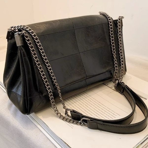 Quilted Flap Chain Shoulder Bag - Faux Leather Crossbody