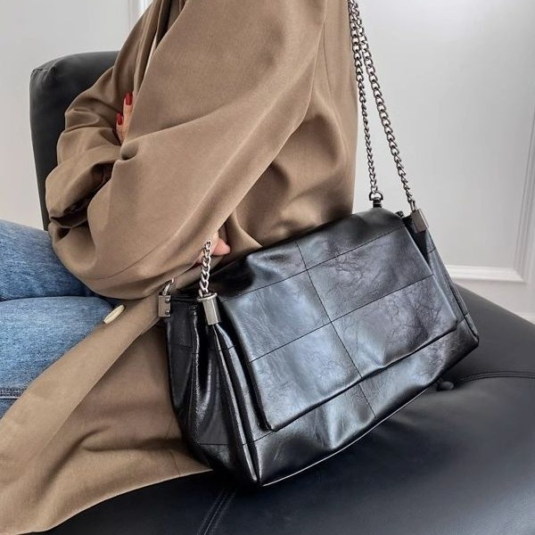 Quilted Flap Chain Shoulder Bag - Faux Leather Crossbody