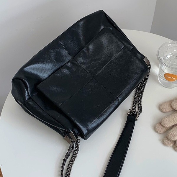 Quilted Flap Chain Shoulder Bag - Faux Leather Crossbody
