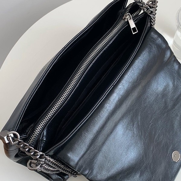 Quilted Flap Chain Shoulder Bag - Faux Leather Crossbody