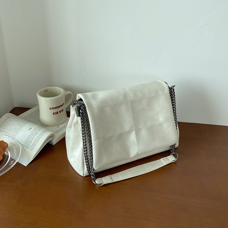 Quilted Flap Chain Shoulder Bag - Faux Leather Crossbody